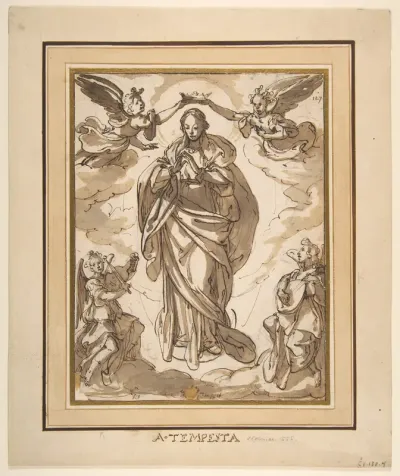 The Virgin Immaculate Crowned by Two Angels, with Angel Musicians in the Foreground