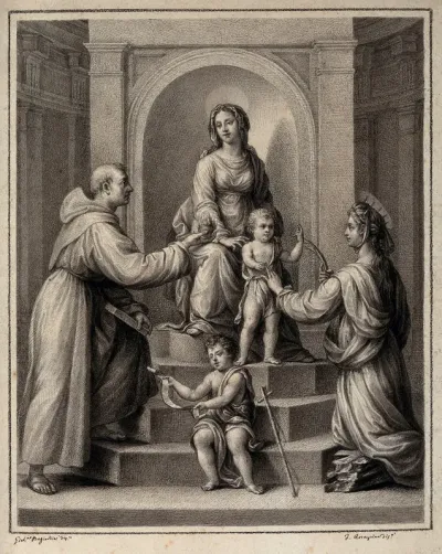 The Virgin Mary and Christ child with Saint Antony of Padua, Saint Catherine of Alexandria and Saint John the Baptist as a child