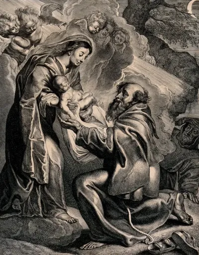 The Virgin Mary presenting Saint Francis of Assisi with the infant Christ