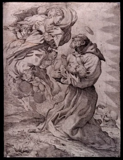 The Virgin Mary presenting Saint Francis of Assisi with the infant Christ