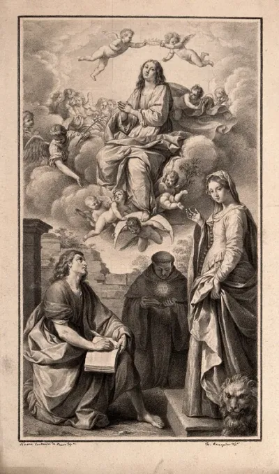 The Virgin Mary with angels and Saint John the Evangelist, Saint Nicholas of Tolentino and Saint Euphemia