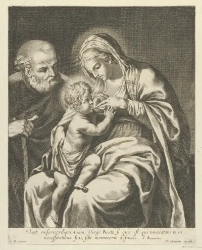 The Virgin nursing the infant Christ, Joseph at left, after Reni