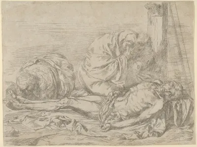 The Virgin, Saint John the Baptist, and Mary Magdalen weeping over Christ's dead body