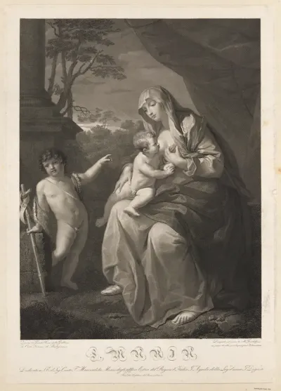 The Virgin suckling the infant Christ, the young Saint John the Baptist standing at left, after Reni
