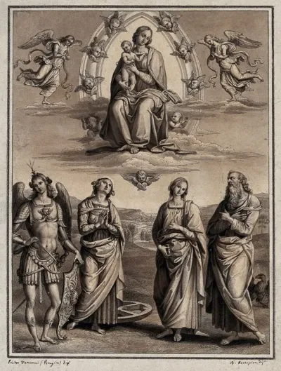 The Virgin with four saints: the archangel Michael, Saint Catherine of Alexandria, Saint Apollonia and Saint John the Evangelist