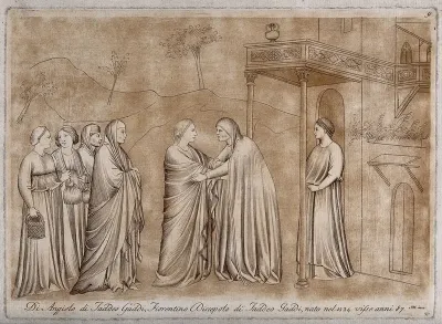 The Visitation of the Virgin Mary to Elizabeth (?) Engraving by S
