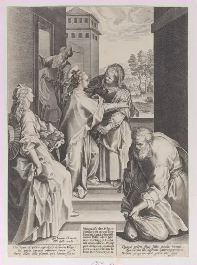 The Visitation, the Virgin and Saint Elizabeth embracing in the center, flanked by other figures, after Barocci