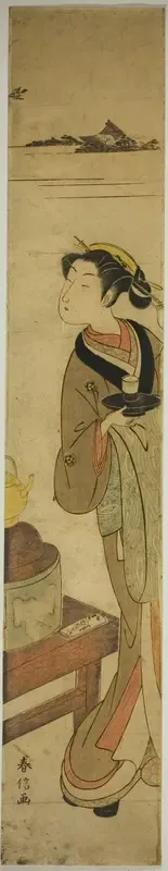 The Waitress Osen of the Kagiya teahouse Carrying a Cup of Tea