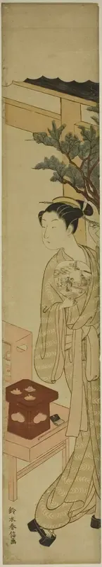 The Waitress Osen of the Kagiya Teahouse Holding a Fan