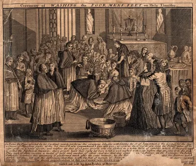 The washing of poor men's feet by the Pope on Holy Thursday
