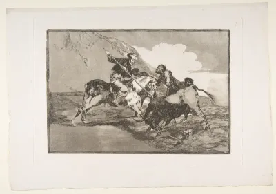 The Way in which the Ancient Spaniards Hunted Bulls on Horseback in the Open Country, Plate 1 from La Tauromaquia