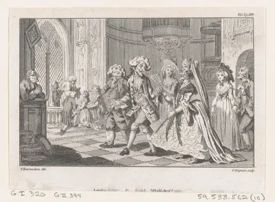 The Wedding of Lismahago and Tabitha, an illustration from Tobias Smollett's "The Expedition of Humphry Clinker" (London, 1793), Vol. 1. 1793