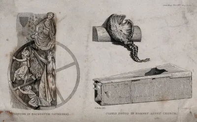 The wheel of fortune (left); a medieval lead coffin (right)