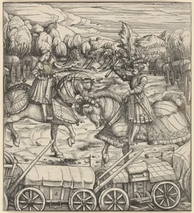 The White King Learning to Enclose a Camp with Wagons, from "Der Weisskunig"