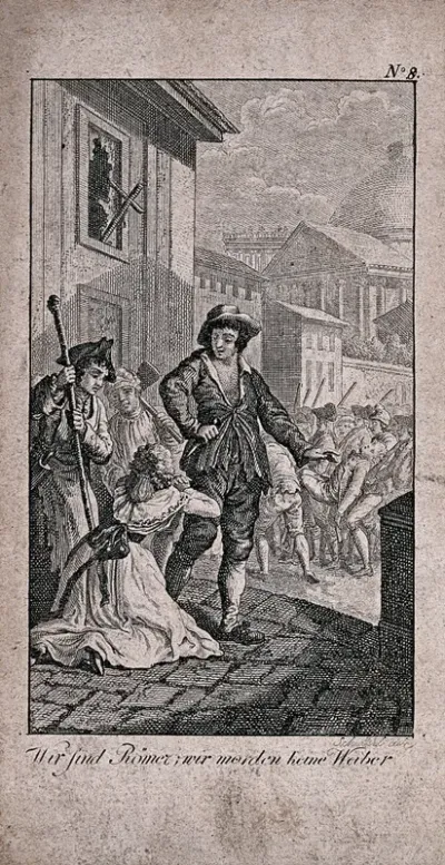 The widow of a murdered French envoy in Rome pleading for her life: a man tells her "We are Romans, we do not kill women"