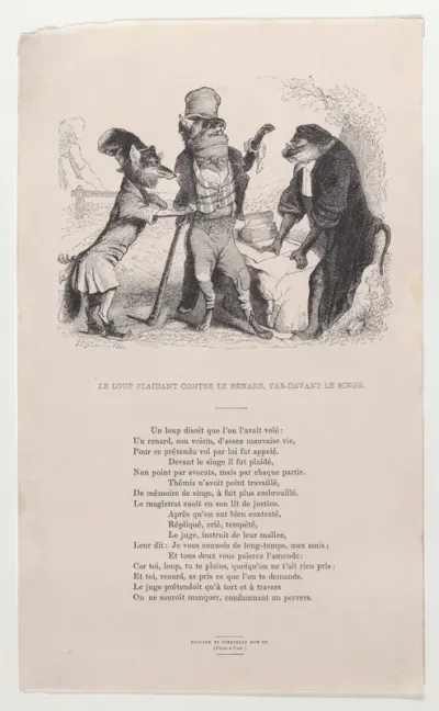 The Wolf pleading against the Fox, in front of the Monkey