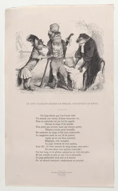 The Wolf pleading against the Fox, in front of the Monkey