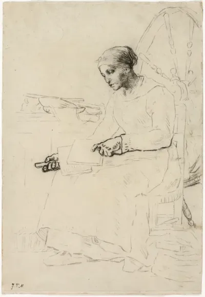 The Wool Carder (recto); Fragmentary Sketch of Man Standing by Fence (verso)