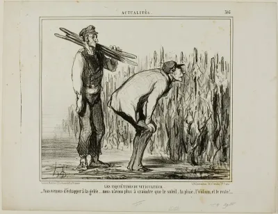 The Worries of a Wine Grower. “- We escaped the frost..... all we now have to worry about is the sun, the rain, the vine-mildew and all the rest...,” plate 397 from Actualités