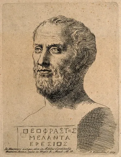 Theophrastus. Etching by J. Richardson the elder, 1739