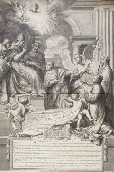 Thesenblatt mit Henri de Maupas du Tour vor Papst Alexander VII.