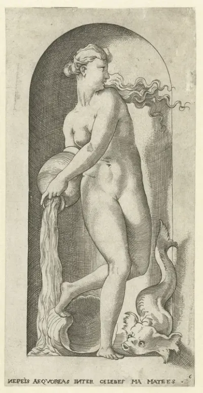 Thetis met waterkruik en vis