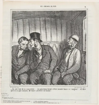 They seem to be planning a conspiracy...., from 'On the train,' published in Le Charivari, August 20, 1864
