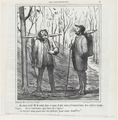 They told us to come to this region and we would find some magnificent trees, from 'The landscape painters,' published in Le Charivari, December 17, 1864