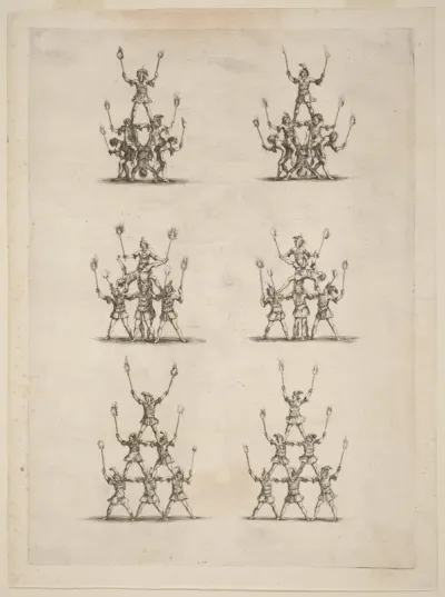 Thirty-Six Jugglers Standing in Pyramids