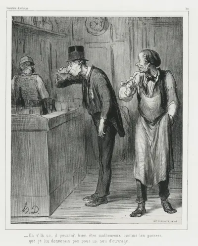 “- This one may look as unhappy as a rock, before I would give him a job", plate 311 from Souvenirs d’artistes