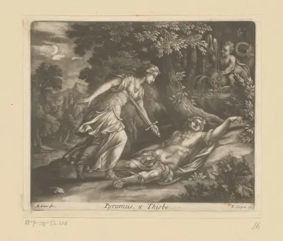 Thisbe doodt zichzelf met het zwaard van Pyramus