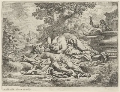 Thisbe treurt bij de stervende Pyramus
