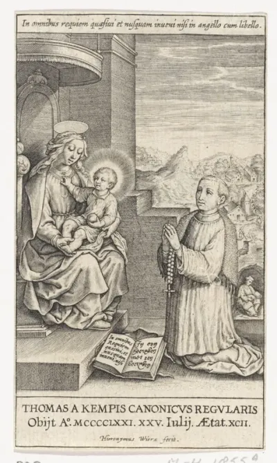Thomas à Kempis geknield voor Maria met het Christuskind