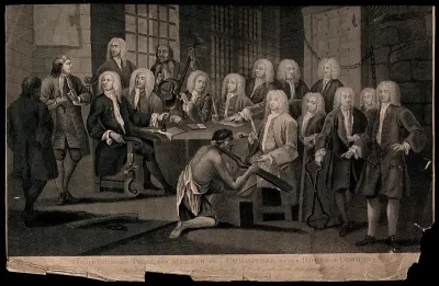 Thomas Bambridge, warden of the Fleet prison, before a committee of the House of Commons visiting the prisons