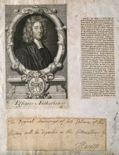 Thomas Burnet. Line engraving by G. Vertue after Sir G. Kneller