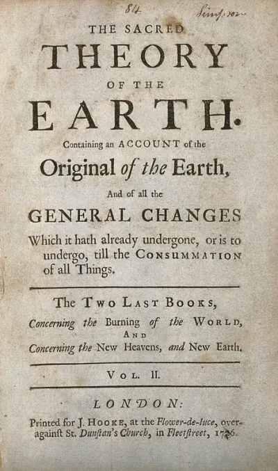 Thomas Burnet: title page to his book The sacred theory of the earth, 1726