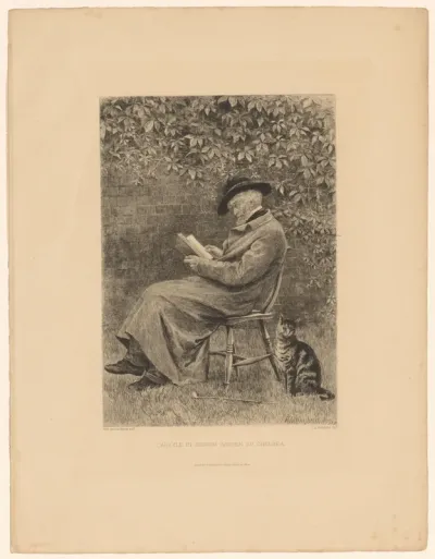 Thomas Carlyle lezend in zijn tuin