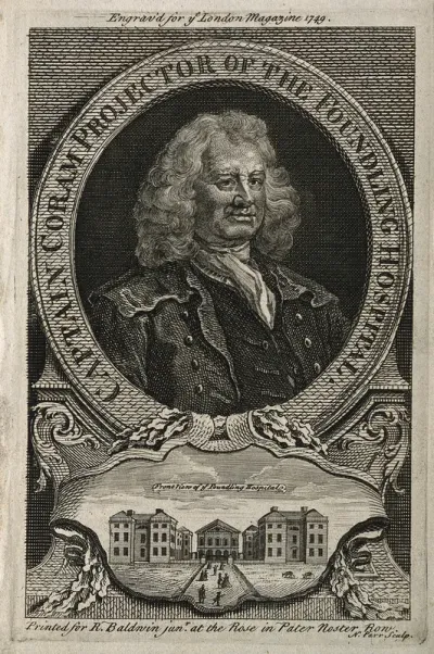 Thomas Coram. Line engraving by N. Parr, 1749, after W. Hogarth