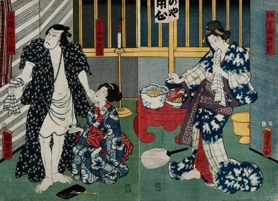 Three actors in a scene from a contemporary drama