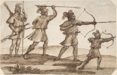 Three Archers and a Figure with a Spear