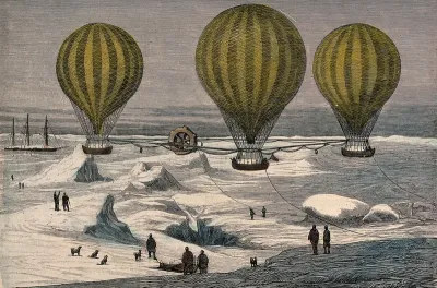 Three balloons travel over a polar landscape: proposed method of reaching the North Pole by J.P
