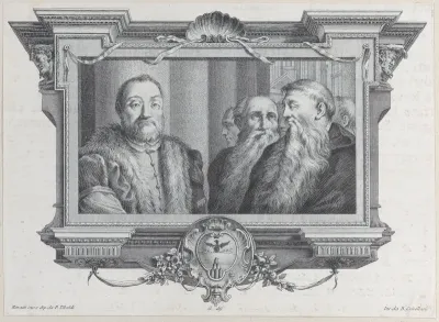 Three bearded men, one wearing fur