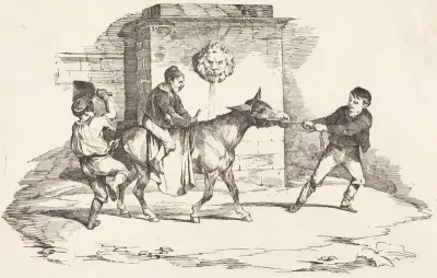 Three Children Playing with a Donkey (Trois enfants jouant avec un ane)