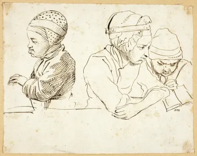 Three Children (recto); Sketches of Head, Eyes, Lips, and Flowers (verso)