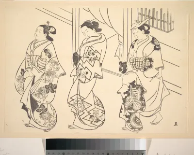 Three Courtesans and a Kamuro Strolling in the Street