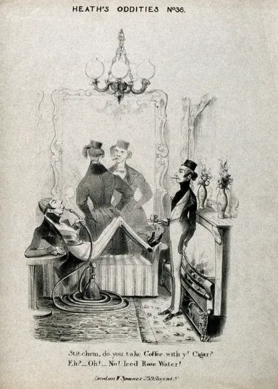 Three dandies smoking and drinking coffee