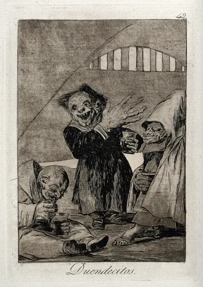 Three dwarf hogoblins, two of them in monastic habits, drinking from tumblers