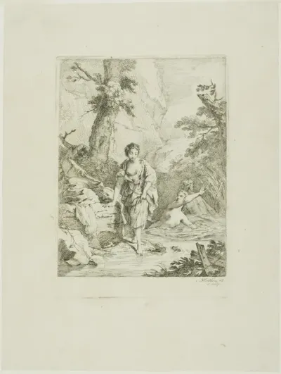 Three Female Bathers, Two in the Water, the Third Getting in by Herself