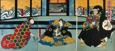 Three figures in a palace