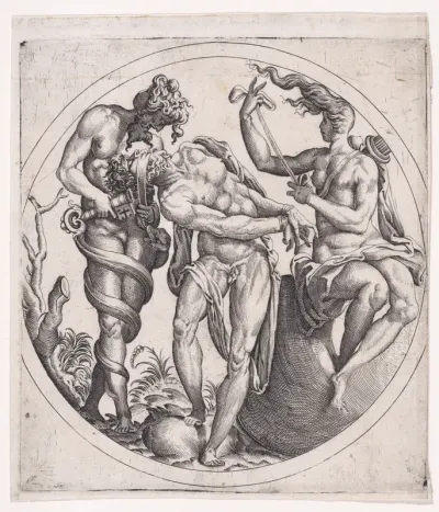 Three Figures Including a Hermaphrodite